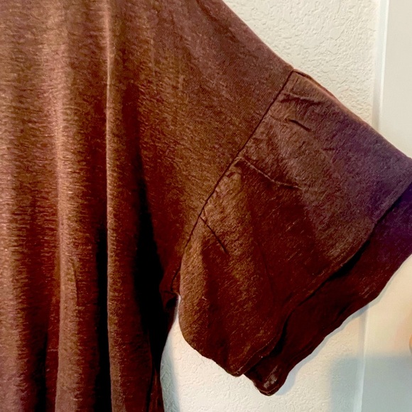 Women’s J. Jill brown linen top with layered flutter sleeve, size large - Picture 3 of 5